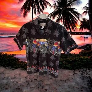 Vintage KY’s authentic Hawaiian Shirt Parrots Sunset Palm Trees Vibrant Size L￼